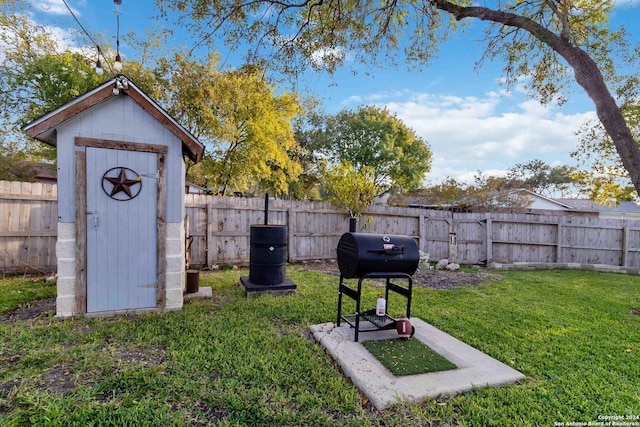 view of yard with a storage unit