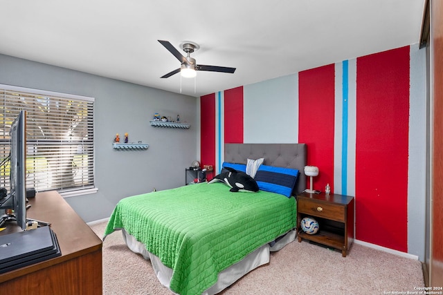 bedroom featuring carpet and ceiling fan