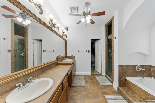 bathroom with plus walk in shower and vanity