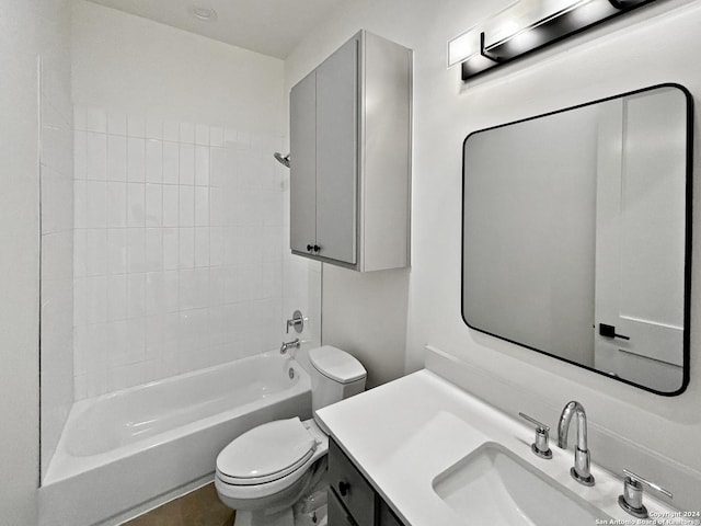 full bathroom with vanity, shower / bath combination, and toilet