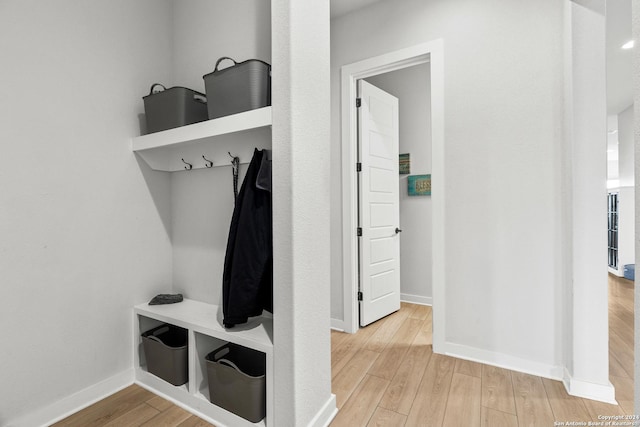 mudroom with wood-type flooring