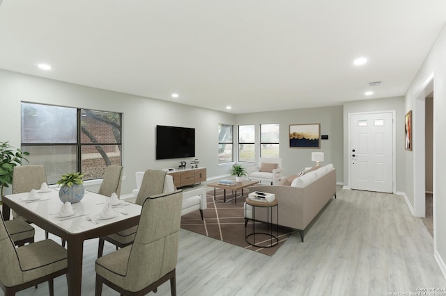 living room with light hardwood / wood-style floors