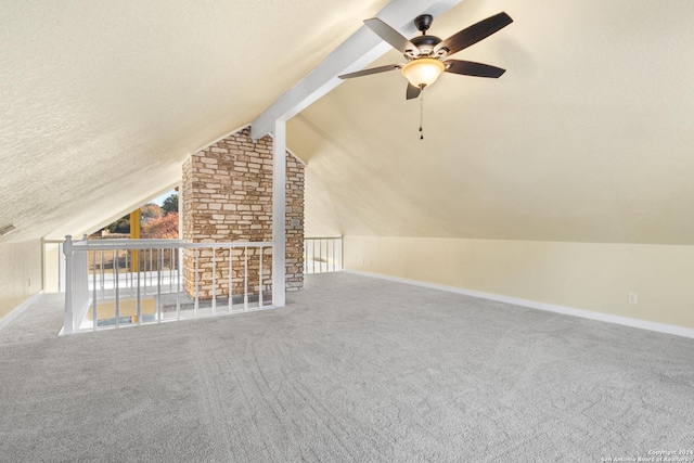 bonus room featuring carpet floors, vaulted ceiling, and ceiling fan