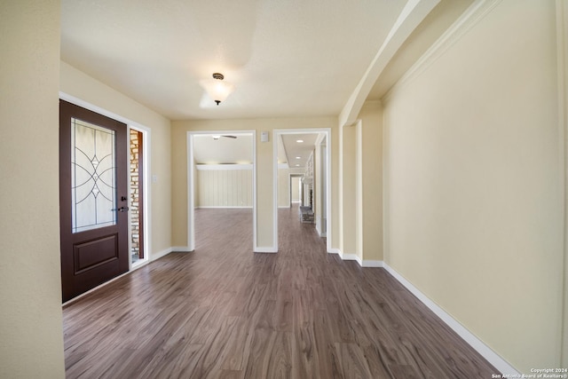 foyer entrance with dark hardwood / wood-style flooring