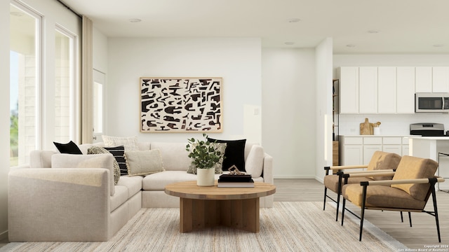 living room featuring light wood-type flooring