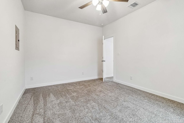 1206 W Hein Rd, San Antonio, TX 78220 - empty room featuring carpet, visible vents, a ceiling fan, electric panel, and baseboards