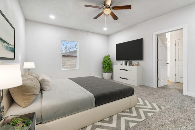 1206 W Hein Rd, San Antonio, TX 78220 - carpeted bedroom with baseboards, recessed lighting, and ceiling fan