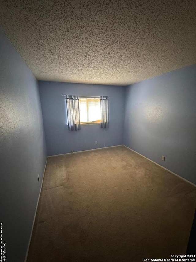 empty room with carpet flooring and a textured ceiling