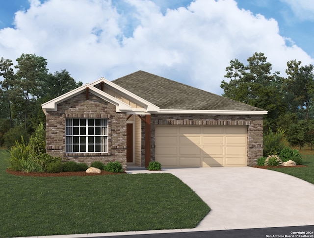 view of front facade with a front lawn and a garage