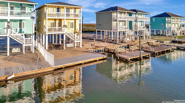 view of dock with a water view