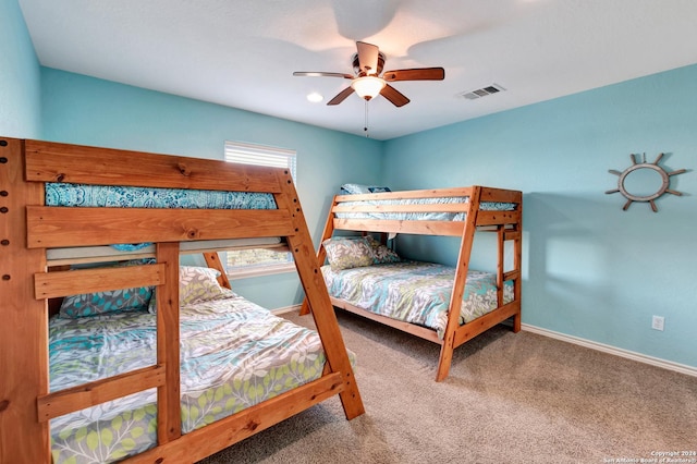 bedroom featuring carpet and ceiling fan