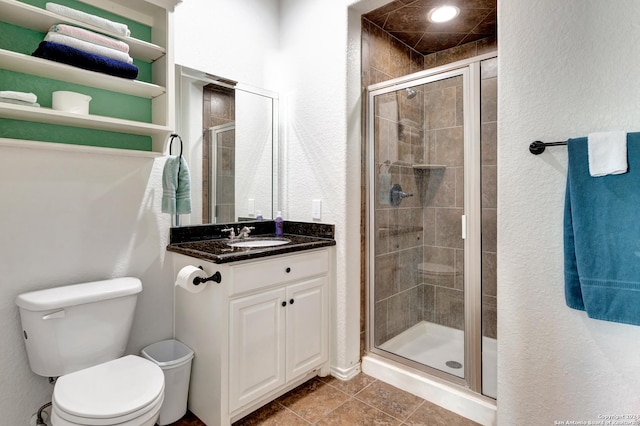 bathroom with tile patterned flooring, toilet, and walk in shower