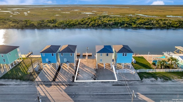 exterior space with a water view