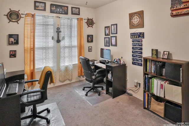 view of carpeted home office