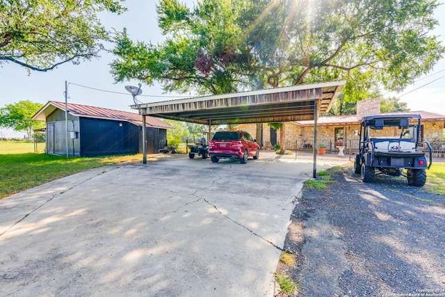 view of parking / parking lot featuring a yard