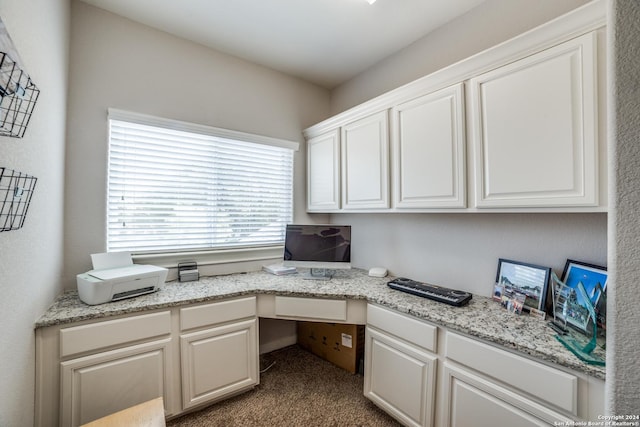 office space with built in desk and light colored carpet