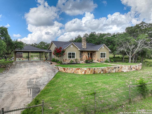 single story home featuring a front yard and a carport