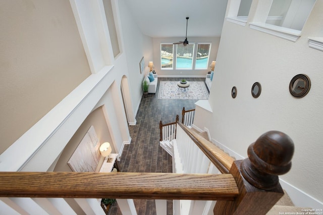 stairs featuring hardwood / wood-style flooring