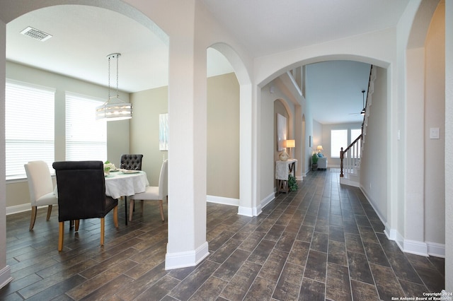 hallway with dark hardwood / wood-style floors and a wealth of natural light