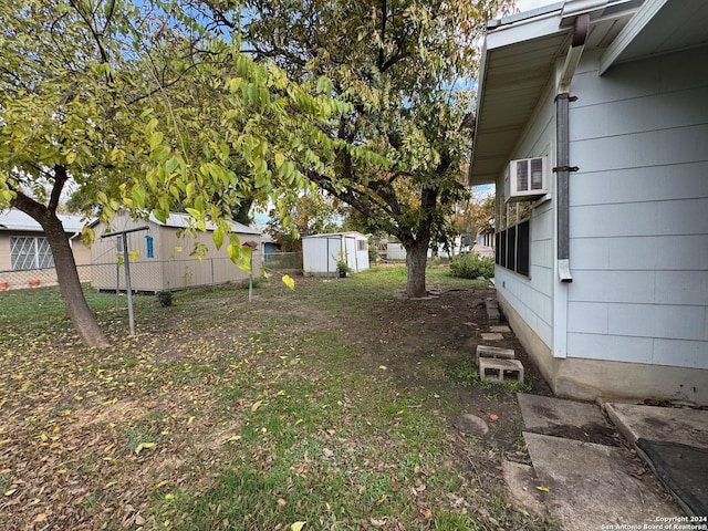 view of yard with a shed