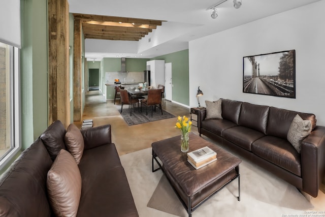 living room with track lighting