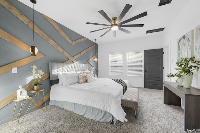 bedroom featuring carpet flooring and ceiling fan