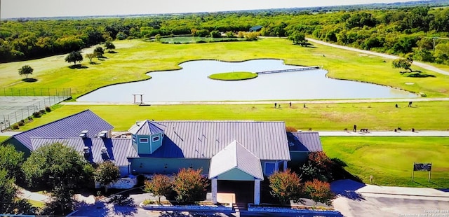 aerial view featuring a water view