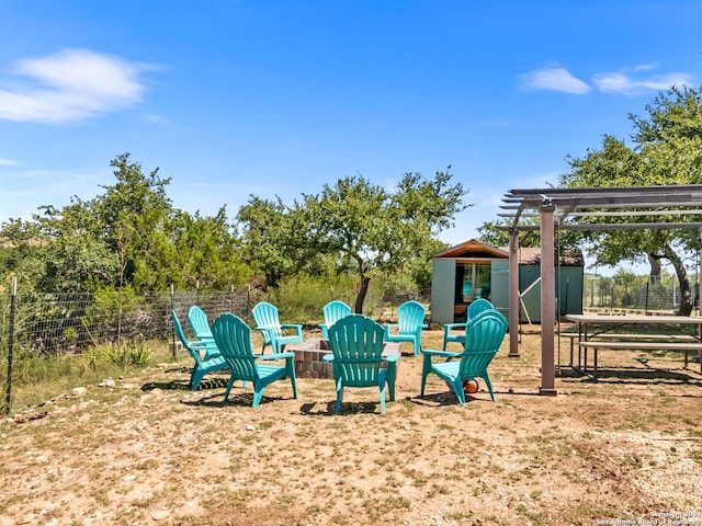 view of play area with a pergola