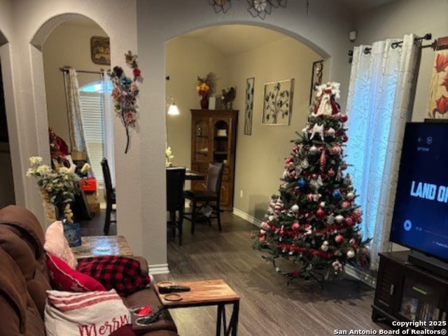 living room with hardwood / wood-style floors