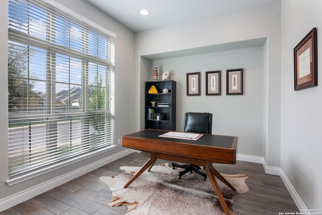 office area with hardwood / wood-style flooring