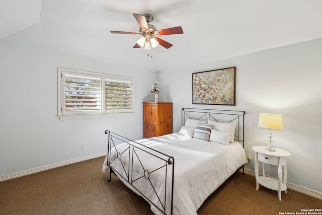 bedroom featuring carpet floors and ceiling fan