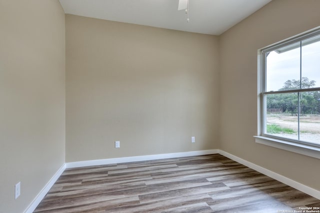 spare room with a wealth of natural light and light hardwood / wood-style flooring