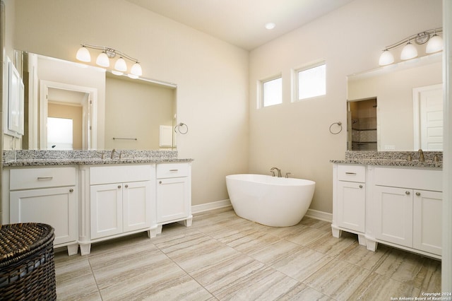 bathroom featuring vanity and independent shower and bath