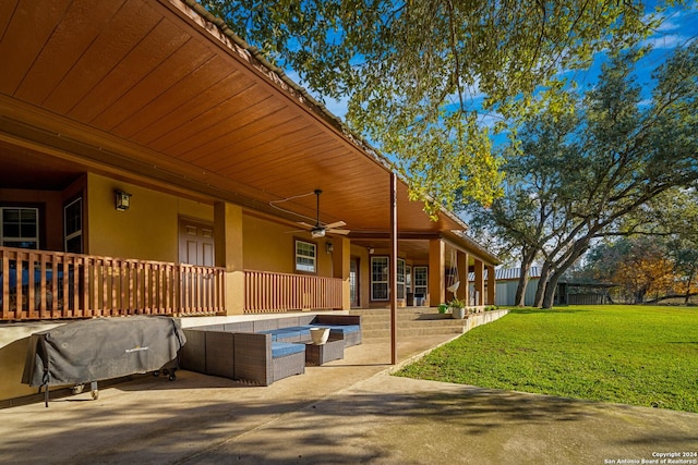 view of patio / terrace featuring grilling area and ceiling fan