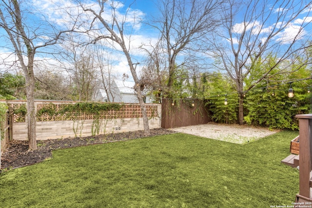 view of yard with a fenced backyard