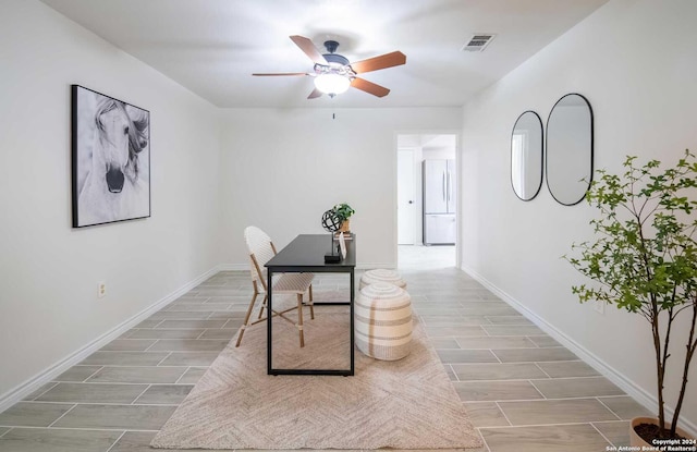 home office featuring ceiling fan