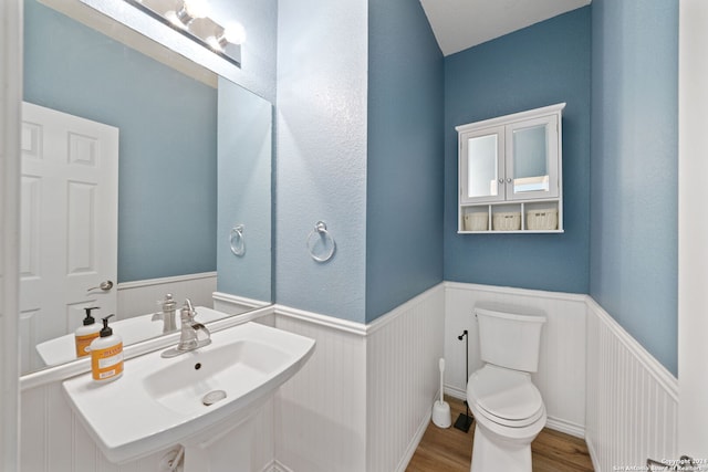 bathroom with sink, wood-type flooring, and toilet