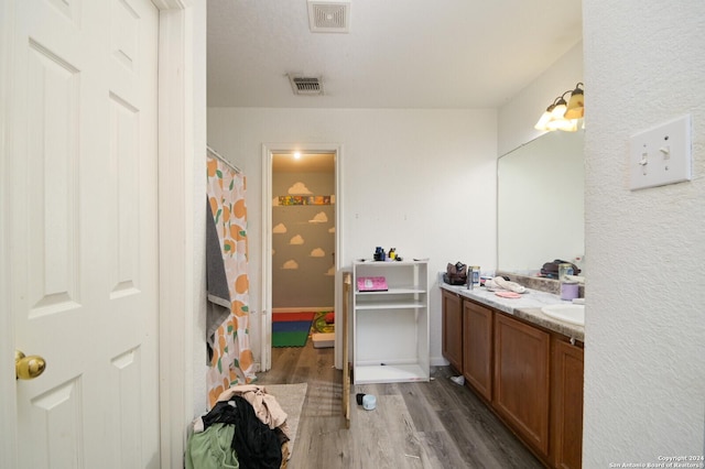 bathroom with vanity and wood-type flooring