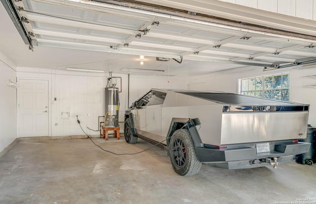 garage featuring water heater