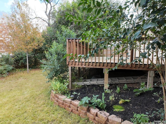 view of yard featuring a wooden deck