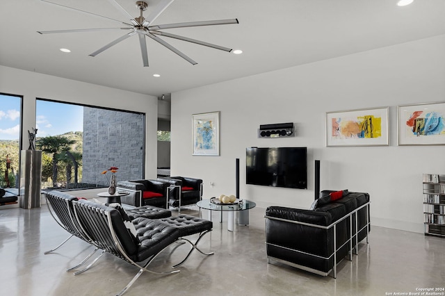 living room with ceiling fan