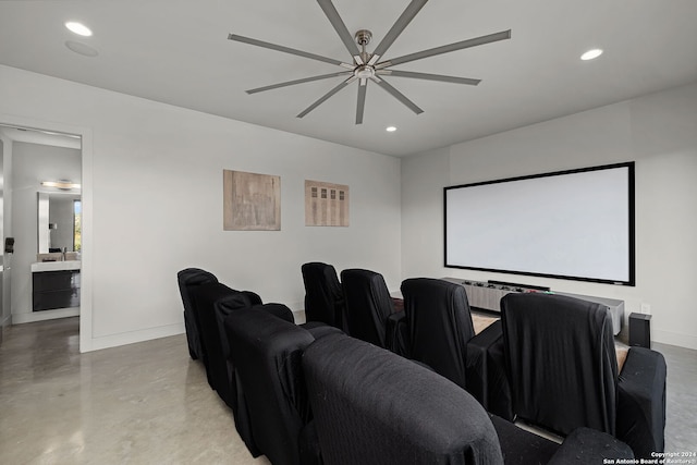 home theater with ceiling fan