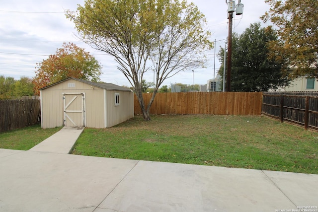 view of yard featuring a shed