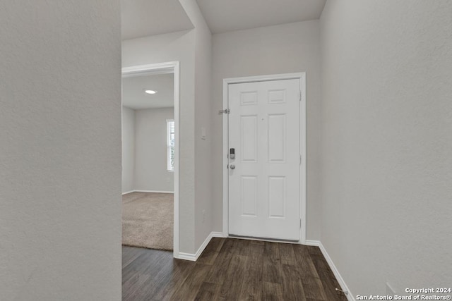 entryway with dark wood-type flooring