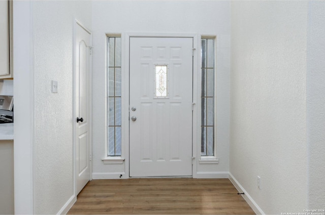 foyer entrance with hardwood / wood-style floors