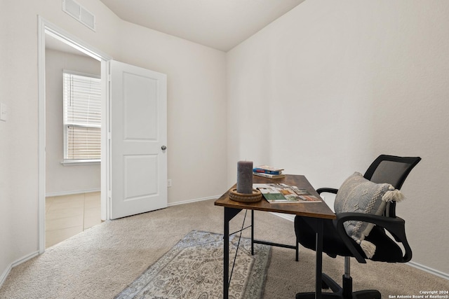 view of carpeted office space