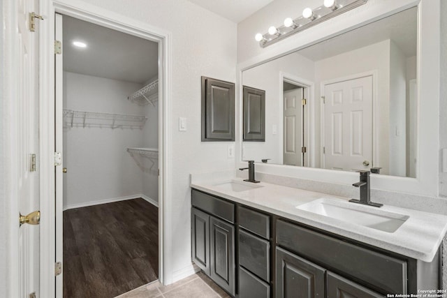 bathroom featuring hardwood / wood-style floors and vanity