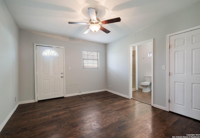 foyer featuring dark hardwood / wood-style floors and ceiling fan