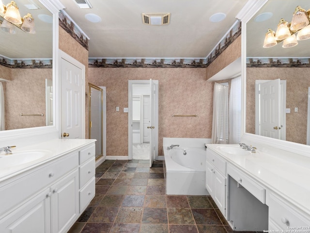 bathroom featuring vanity and plus walk in shower