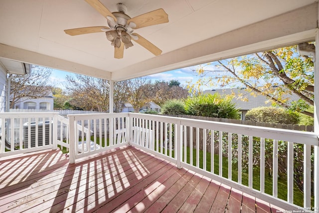 wooden deck with ceiling fan